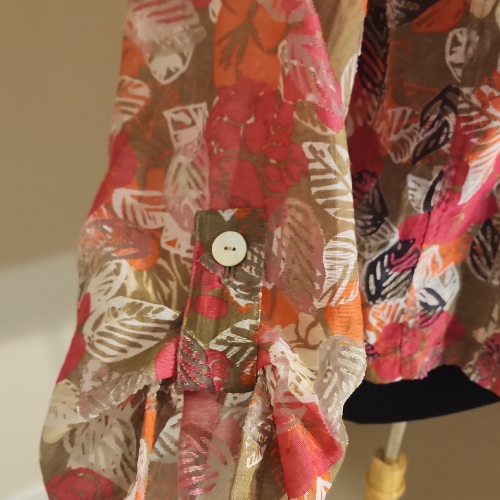 Ruby Rd. Leaf Print Button-Down Shirt - Pink, Bro… - image 3